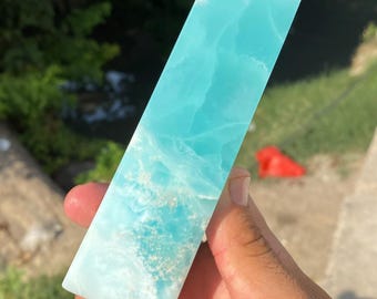 472 Grams Rarest Quality Aqua Caribbean Calcite Tower From Pakistan