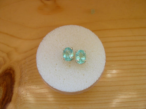 New, One of a Kind 3ct 14kt White Gold Green/Blue Paraiba (copper bearing) Tourmaline Earrings
