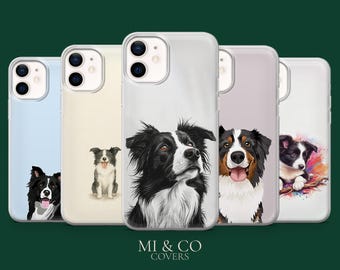 Mobilskal med collie och border collie, älskare av hundar, för iPhone 17Pro, 16, 15, 14, 13, 12, Samsung S25, S24, S23Fe, S22, A17, A26, A56, Pixel 10, 9