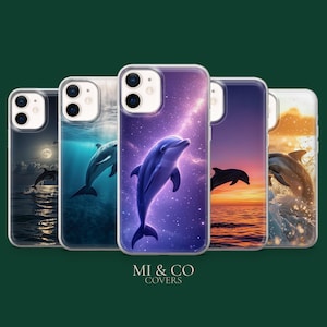 Custodia per telefono a forma di delfino, motivo: oceano, per iPhone 17Pro, 16, 15, 14, 13, 12, Samsung S25, S24, S23Fe, S22, A17, A26, A56, Pixel 10, 9