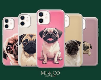 Mops Handyhülle Welpe Hund Lustig Tier Cover für iPhone 17Pro, 16, 15, 14, 13, 12, Samsung S25, S24, S23Fe, S22, A17, A26, A56, Pixel 10, 9