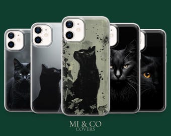 Black Cat Phone Case Magic Kitten Cover for iPhone 17Pro, 16, 15, 14, 13, 12, Samsung S25, S24, S23Fe, S22, A17, A26, A56, Pixel 10, 9