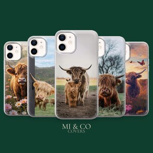 Custodia per telefono Highland Cow, custodia per bovini scozzesi per iPhone 17Pro, 16, 15, 14, 13, 12, Samsung S25, S24, S23Fe, S22, A17, A26, A56, Pixel 10, 9