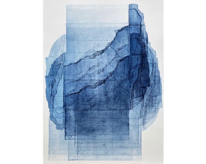 Blue Improvisation XIV | Large original monoprint | 33.5 x 47 inches