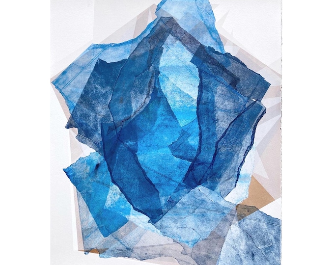 Large Original Monotype |Improvisation w/cardboard fragments | 21 x 25.5 in