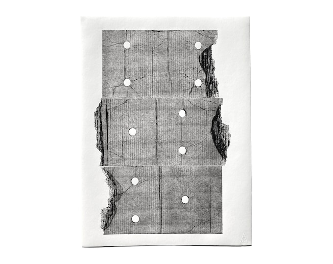 Original Monoprint | Cardboard Fragment Print | Black & White Monotype | 22 x 30 inches