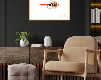 Impresión artística de mosca bombardera de abeja de 5x7: pintura a pluma y tinta sin marco