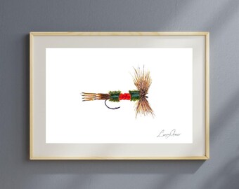 Impresión artística de Royal Wulff Fly (1,2 x 1,8 cm): Pintura a pluma y tinta sin marco