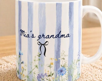 Custom Grandma Mug,  Floral Stripes Personalized Name Cup,  Nana Coffee Mug, Mothers Day Gift