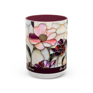 Custom Grandma Mug with Name, Stained Glass Flower Coffee Cup, Personalized Nana Gift, Mother’s Day Gift for Grandma, Floral Birthday Mug
