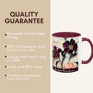 Custom Grandma Mug with Name, Stained Glass Flower Coffee Cup, Personalized Nana Gift, Mother’s Day Gift for Grandma, Floral Birthday Mug