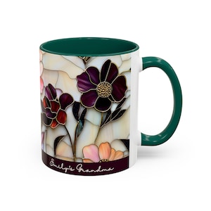 Custom Grandma Mug with Name, Stained Glass Flower Coffee Cup, Personalized Nana Gift, Mother’s Day Gift for Grandma, Floral Birthday Mug