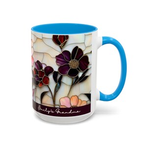 Custom Grandma Mug with Name, Stained Glass Flower Coffee Cup, Personalized Nana Gift, Mother’s Day Gift for Grandma, Floral Birthday Mug