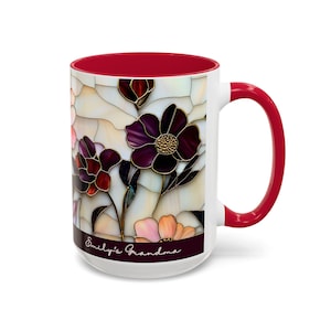 Custom Grandma Mug with Name, Stained Glass Flower Coffee Cup, Personalized Nana Gift, Mother’s Day Gift for Grandma, Floral Birthday Mug