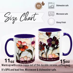 Custom Grandma Mug with Name, Stained Glass Flower Coffee Cup, Personalized Nana Gift, Mother’s Day Gift for Grandma, Floral Birthday Mug