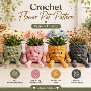 Crochet Flower Pot Pattern, Amigurumi Plant Cover, Kawaii Design (PDF Download)
