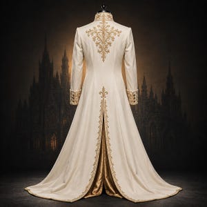 Ivory Gold Embroidered Prince Coat for Men, Victorian Tailcoat, Gothic Royal Wedding Suit, Fantasy King Costume, Renaissance Groom Jacket