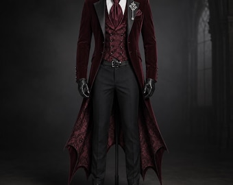 Vampire Suit Men, Dracula Coat Gothic Costume, Vampire Style Long Coat Masquerade Halloween, Dark Fantasy Trench Coat Dark Fantasy Cosplay