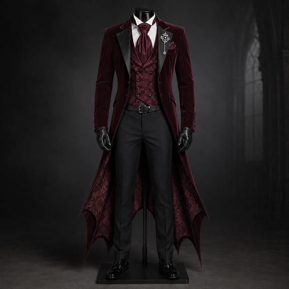 Vampire Suit Men, Dracula Coat Gothic Costume, Vampire Style Long Coat Masquerade Halloween, Dark Fantasy Trench Coat Dark Fantasy Cosplay