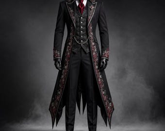 Dracula Vampire Coat Men Gothic Vampire Suit Victorian Tailcoat Gothic Wedding Coat Vampire Groom Suit Embroidered Coat Halloween Costume