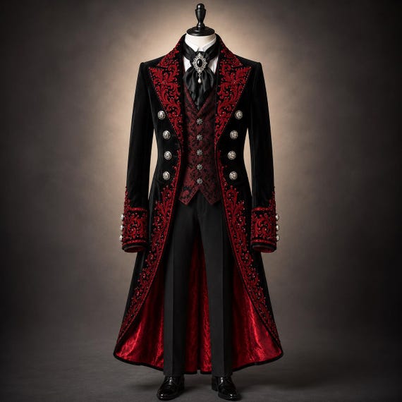 Vampire Wedding Tuxedo, Victorian Groom Outfit, Custom Men's Formal Suit, Dracula Tailcoat, Halloween Cosplay Costume, Ballroom Elegant Coat