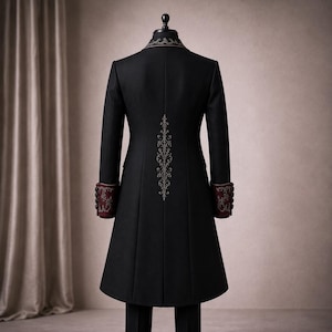 Black Vampire Gothic Wedding Suit,  Victorian Coat for Men Burgundy Embroidered Coat Vampire Aristocrat Costume Steampunk Formal Wear Outfit