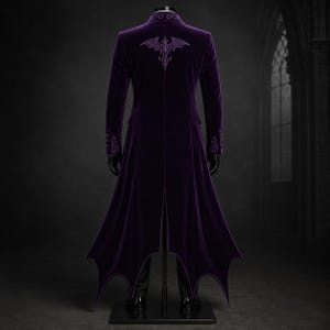 Royal Purple Vampire Long Suit Set -Victorian Embroidered Tailcoat Suit, Aristocrat Wedding Outfit, Gothic Wedding Coat, Cotton Trench Coat