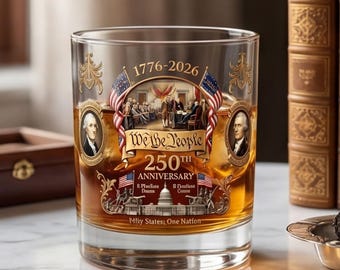 American Eagle Anniversary Rocks Glass 250 Years of Liberty Whiskey Tumbler Patriotic Gift for Veterans Fourth of July Celebration Glassware