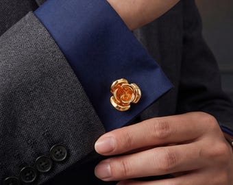 3D Rose Flower Cufflinks for Men Romantic Floral Wedding Jewelry Sculptural Groomsman Gift 2026 Elegant Suit Accessory Anniversary Gift