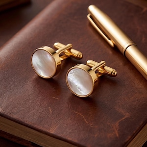Ronde manchetknopen van parelmoer voor heren, minimalistische manchetknopen van schelp, cadeau voor bruidsjonkers, goud, zilver, zwart, lichtblauw, koperkleurig, formele sieraden