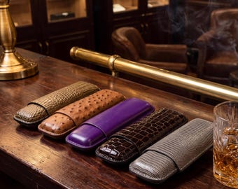 Leather Cigar Case Travel Humidor Father's Day Gift for Him Groomsmen Gift Luxury Cigar Holder Lizard Croc Pattern Pocket Smoke Accessory