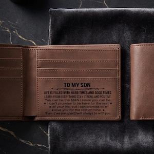 Personalized To My Son Engraved Wallet | Vintage PU Leather Bifold Wallet | Father to Son Gift | Christmas Birthday Graduation Present