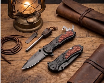 Multifunctional Folding Knife EDC Tool for Outdoorsman Tactical Survival Blade with Belt Clip Camping Utility Knife Gift for Dad Father