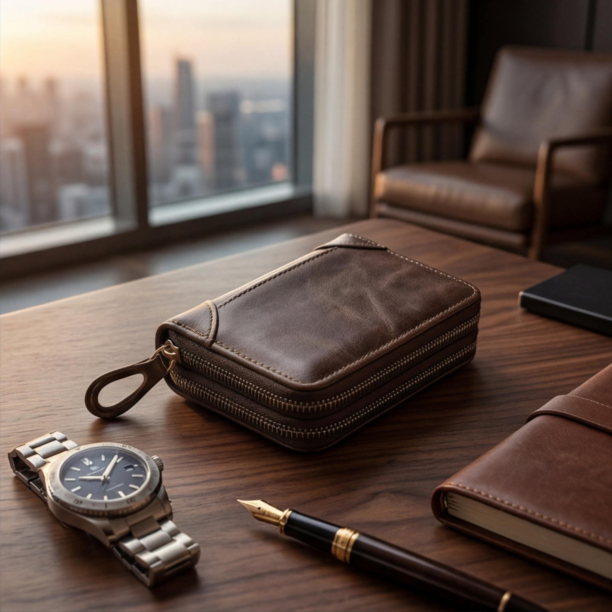 Cartera para tarjetas con bloqueo RFID para hombre, tarjetero de cuero tipo acordeón con bolsillo con cremallera, cartera minimalista para tarjetas de crédito, regalo para el Día del Padre.