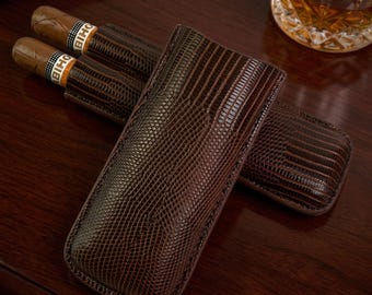 Leather Cigar Case Travel Humidor Father's Day Gift for Him Groomsmen Gift Luxury Cigar Holder Lizard Croc Pattern Pocket Smoke Accessory