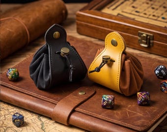D D Drawstring Dice Bag | Leather Dice Pouch | RPG Dice Holder & Rolling Mat | Gift for Tabletop Gamers | Rustic retro style