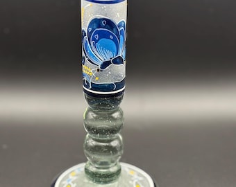 Hand-Blown Bubble Glass Candle Holder with Butterfly