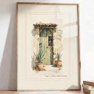 Rustic Italian Door Watercolor, Marche Borgo Wall Art, Traditional Italy Architecture Print, Farmhouse Decor, Digital Download, 5 Ratios