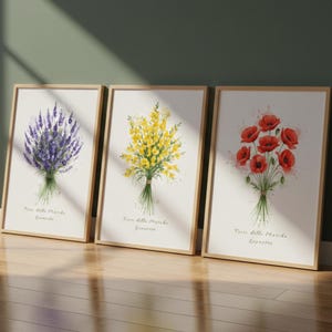 Watercolor Flowers Set of 3: Lavender, Broom, Poppies. Botanical Wall Art, Kitchen Decor, Floral Digital Print, 11x20 16x20 24x36 Ratio