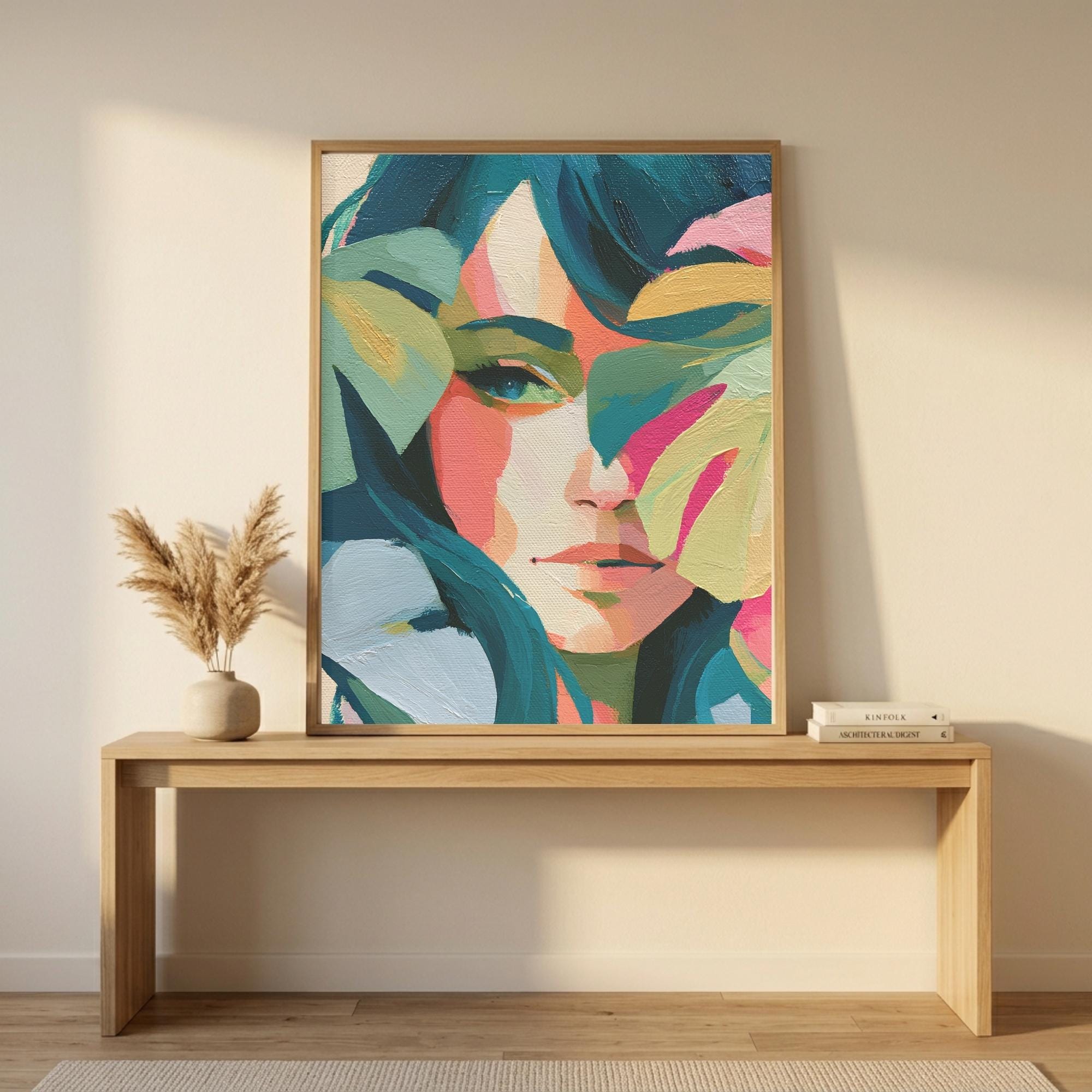 Modern Abstract Female Portrait Print, Colorful Contemporary Wall Art ...