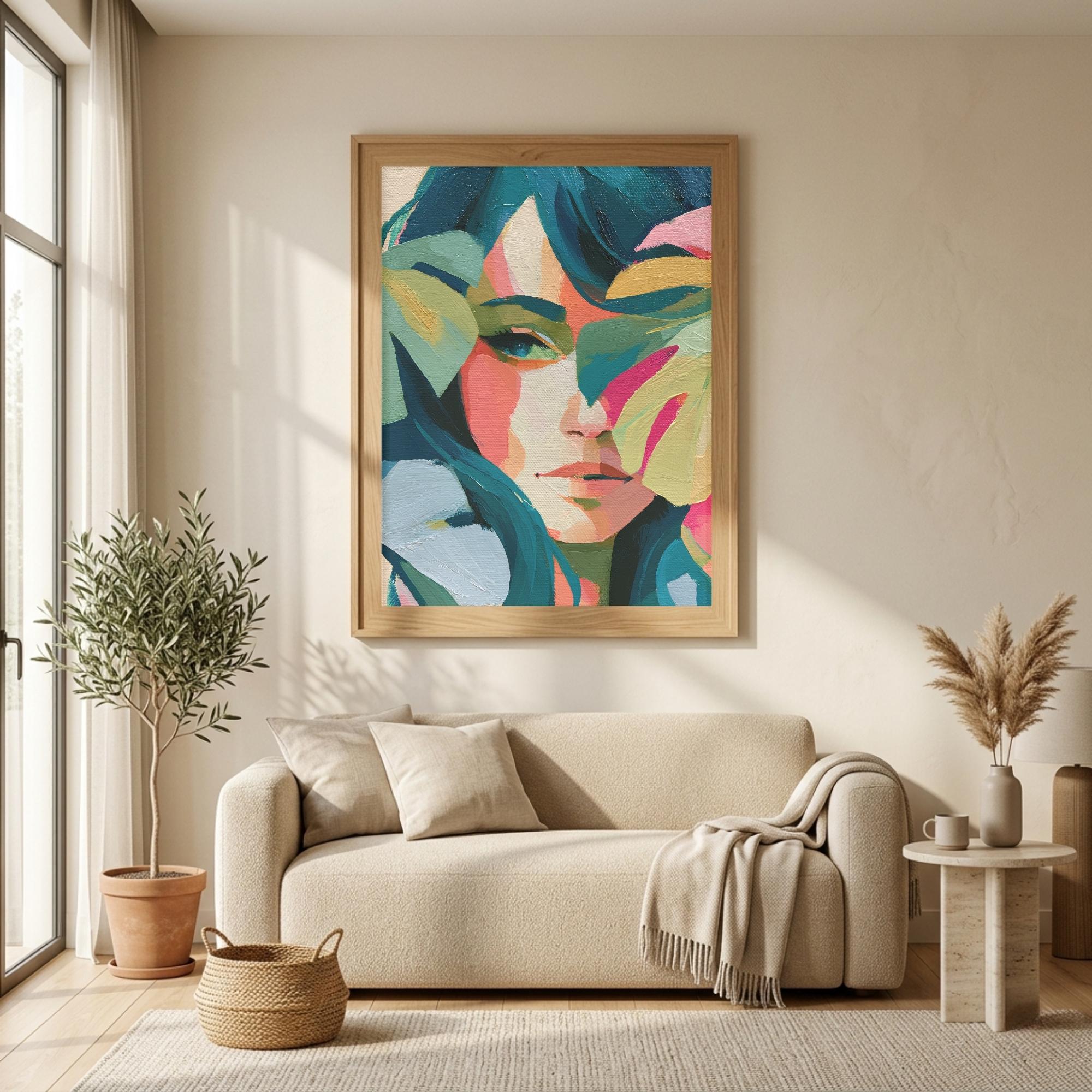 Modern Abstract Female Portrait Print, Colorful Contemporary Wall Art ...