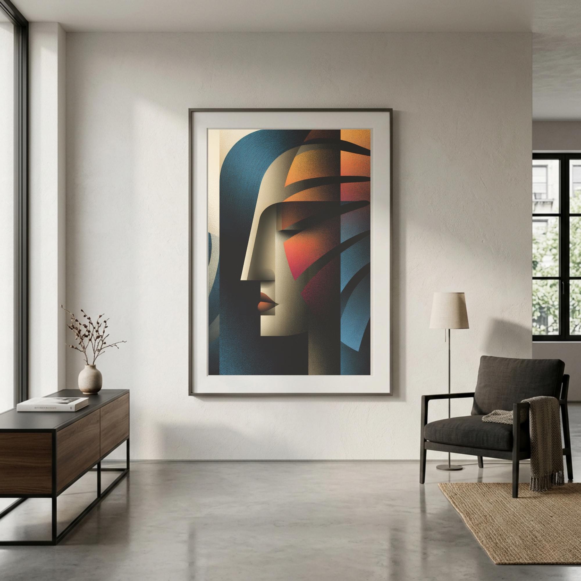 Modern Abstract Female Portrait Print, Dark Contemporary Wall Art ...