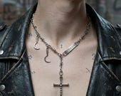 Personalized Name Barbed Wire Chain Necklace, Dark Gothic Scythe Cross Pendant, Custom Nameplate Choker, Edgy Biker Jewelry Men