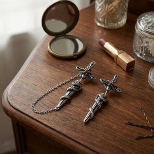 Gothic Snake Sword Earring Vintage Grunge Chain Cuff Cross Dagger Stud Earrings Alt Witchy Jewelry Punk Halloween Christmas Gift for Her