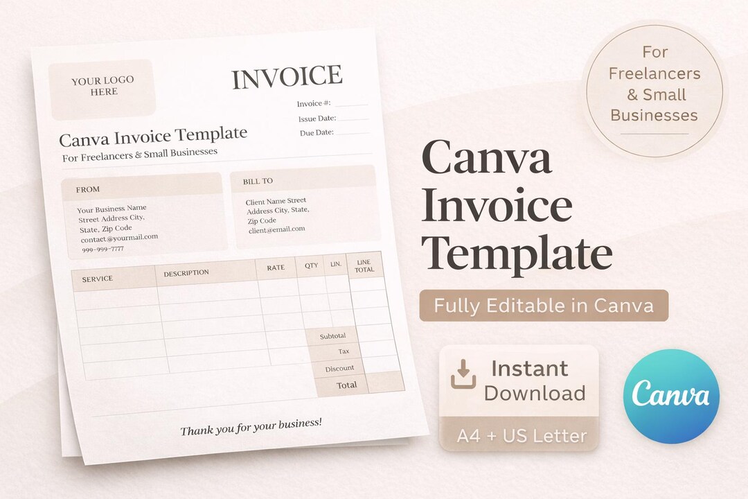 Editable Invoice Template for Small Business in Canva – Professional ...