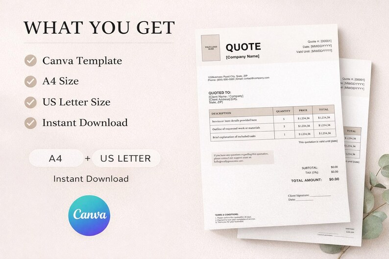Editable Quote Template for Small Business | Job Proposal & Price ...