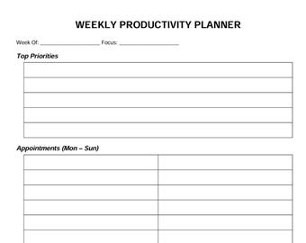 Weekly Productivity Planner Printable | Minimal Weekly Planner | Undated Planner PDF | Daily Planner Pages | Instant Download