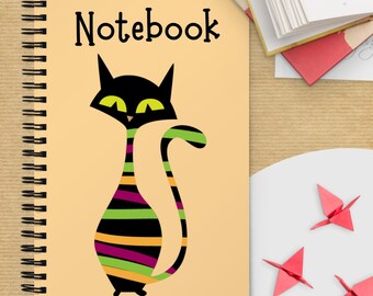 Atomic Cat Spiral Notebook (Front & Back Cover) – Mid-Century Modern Retro Cat Journal- Dotted Lines