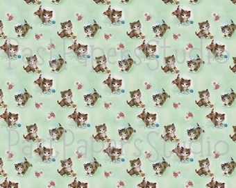 Vintage Kitten Wrapping Paper, Retro Cat Lover Gift (JPG Download)