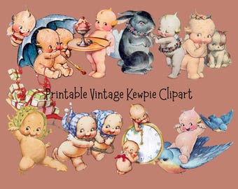 Printable Vintage Kewpie Clipart, Restored Antique Babies, JPG, PNG